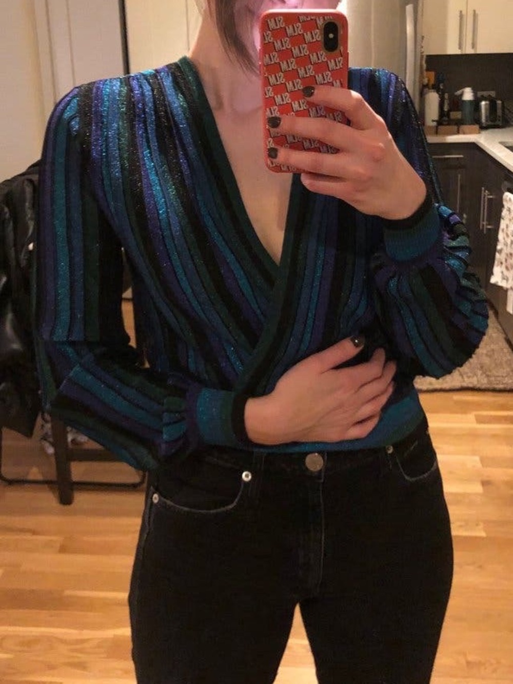 Ronny Kobo Metallic Stripe Knit Top